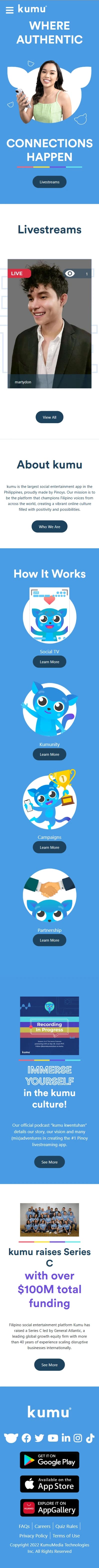 Kumu homepage mobile design from the original website